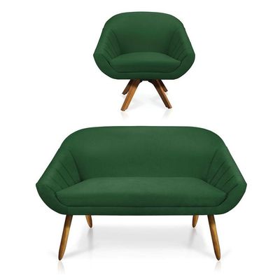 Kit 01 Namoradeira 02 Lugares E 01 Poltrona Giovana Suede Verde