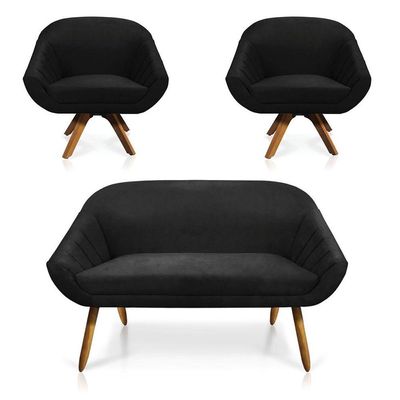 Kit 01 Namoradeira 02 Lugares E 02 Poltronas Giovana Suede Preto