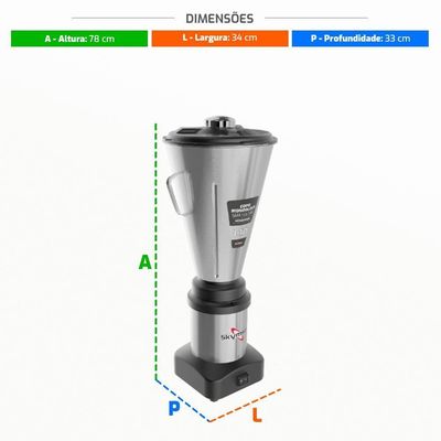 Liquidificador Industrial Monobloco Skymsen Inox 10L Baixa Rotação 0,5cv L10 70983.2 Bivolt