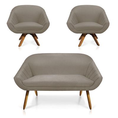Kit 01 Namoradeira 02 Lugares E 02 Poltronas Giovana Suede Marrom Rato