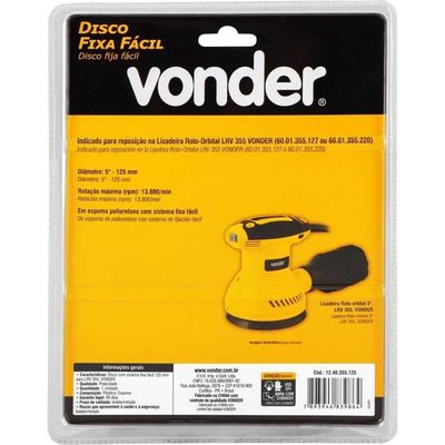 Disco Fixa Facil 125mm Para Lixadeira Lrv355 Vonder
