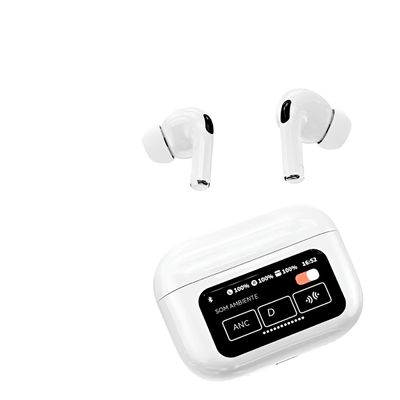 Fone de Ouvido In-Ear Bluetooth 5.3 com Estojo Touch LCD e Cancelamento de Ruído | Screen Branco