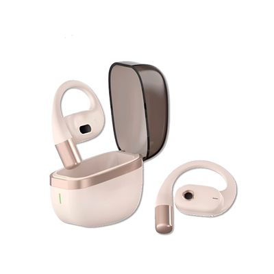 Fone Aberto Condução Óssea Bege Auricular Bluetooth - Som Claro e Design Elegante
