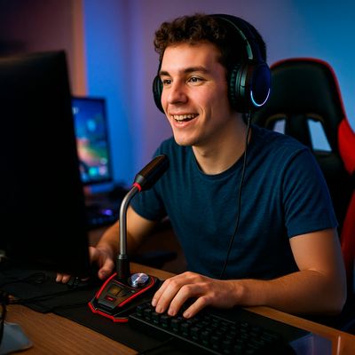 Microfone Gamer USB Omnidirecional com LED – Áudio Claro para Jogos, Lives e Gravações