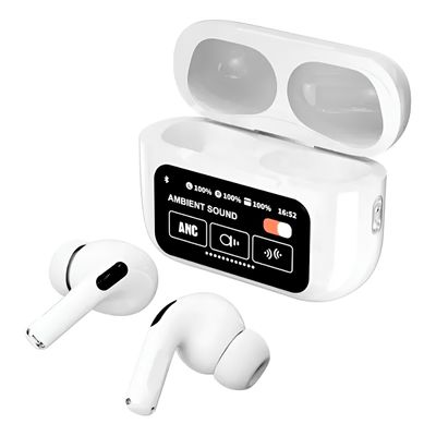 Fone de Ouvido In-Ear Bluetooth 5.3 com Estojo Touch LCD e Cancelamento de Ruído | Screen Branco