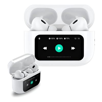 Fone de Ouvido In-Ear Bluetooth 5.3 com Estojo Touch LCD e Cancelamento de Ruído | Screen Branco