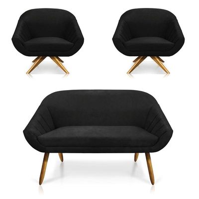 Kit 01 Namoradeira 02 Lugares E 02 Poltronas Giovana Suede Preto