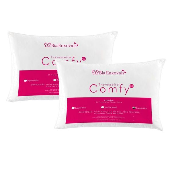 Kit 02 Travesseiros Comfy Suporte Alto - Branco