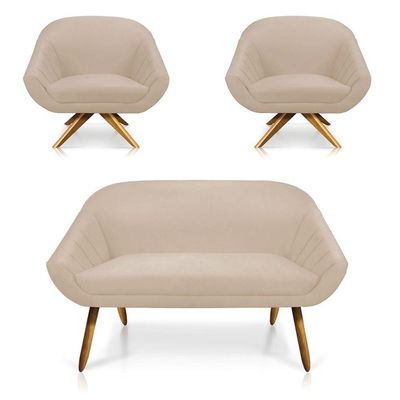 Kit 01 Namoradeira 02 Lugares E 02 Poltronas Giovana Suede Bege