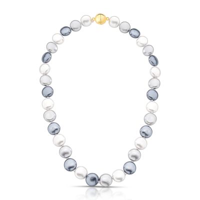 Colar com Pérolas Shell Júlia tons de cinza com fecho íma banhado em ouro