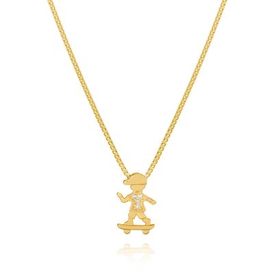 Colar Pingente Filho Menino Skate banhado ouro 18k semijoia