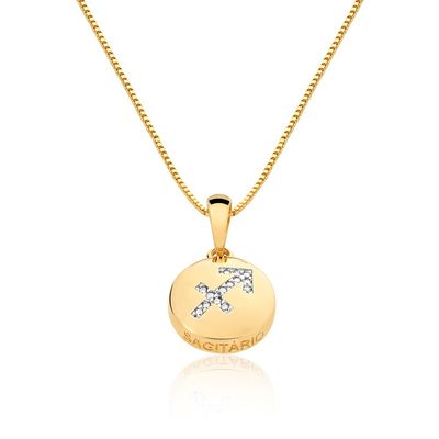 Colar De Signo Sagitário Com Zirconias banhado ouro semijoia