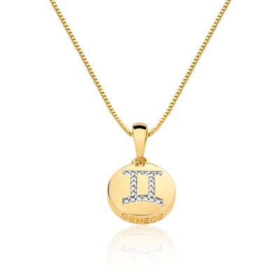 Colar De Signo Gêmeos Com Zirconias banhado em ouro 18k cordão