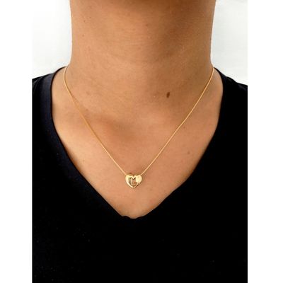 Colar Coração Com Letra P e ponto de luz banhado ouro semijoia