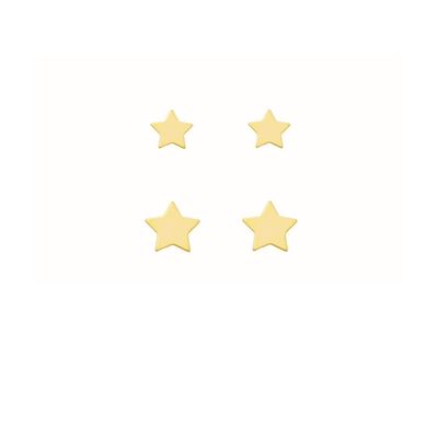 Kit de 2 Brincos de estrelas banhadas em ouro 18k estrelinha