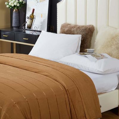 Cobertor Manta Fluffy Casal Queen 2,40m x 2,20m Listras Super Macio - Caramelo