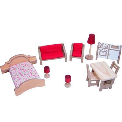 Kit de Móveis Completo para Casinhas de Boneca - Madeira - Multicolorido - Bohney