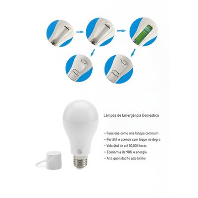 Lâmpada de Led Luz de emergência Inteligente Recarregável