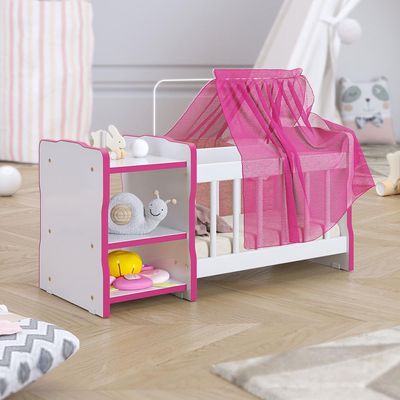 Berço Para Boneca Cristal Princesas C02 Brinquedo Infantil Branco Rosa - Lyam Decor