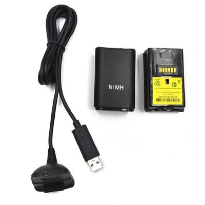 Kit 2 Baterias Para Controle Xbox 360 Com Cabo Carregador USB Preto