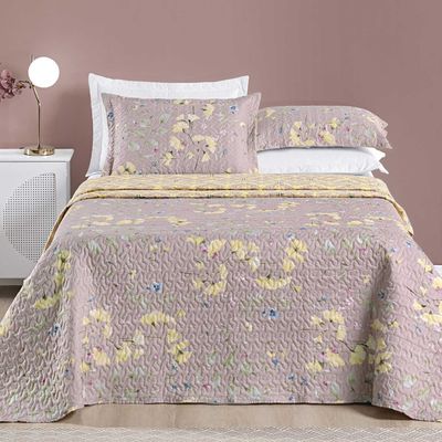 Colcha Ayla Casal Padrão Tecido Dupla Face Microfibra 03 Peças - Lavanda Floral