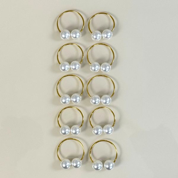 Kit 10 Anéis Para Guardanapos 4cm x 3cm Pérola Duplo Grande Mesa Posta - Dourado