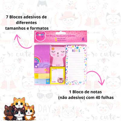 KIT ANOTAÇÕES DE GATINHO COM 8 PEÇAS PARA ANOTAÇÕES - FOFY