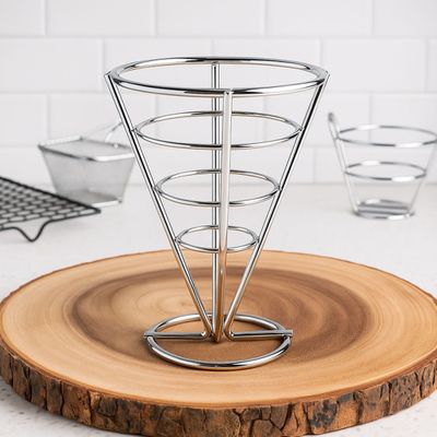 Suporte Cone Fritas Servir Porçoes Petiscos Bar Aço Inox