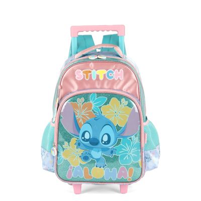 Mochila Escolar De Rodinhas Infantil Stitch Turquesa - Luxcel