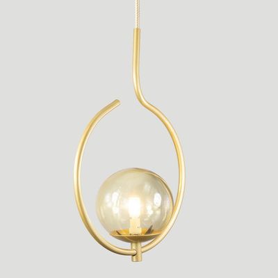 Kit 2 Pendentes On Loop Dourado Com Globo De Vidro Ambar