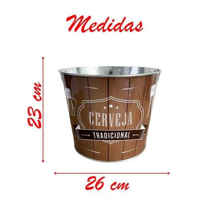 Balde De Gelo Para Cerveja Estampado Em Metal Galvanizado Com Abridor 7,6 Litros