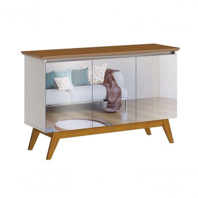 Buffet Classic 3 Portas Off White Com Freijó E Espelho - Imcal Móveis