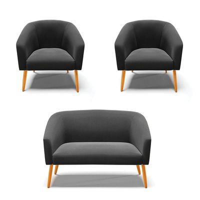Kit 01 Namoradeira 02 Lugares E 02 Poltronas Suede Preto