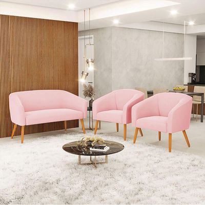 Kit 01 Namoradeira 02 Lugares E 02 Poltronas Rosa Bebê