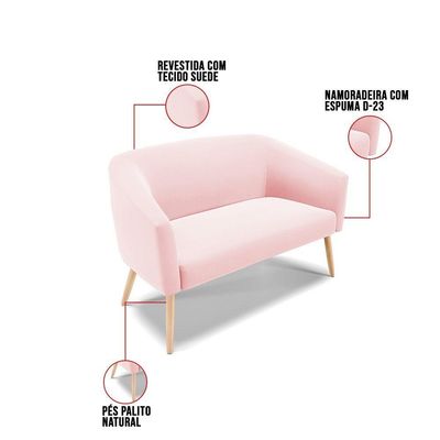 Kit 01 Namoradeira 02 Lugares E 01 Poltrona Suede Rosa Bebê