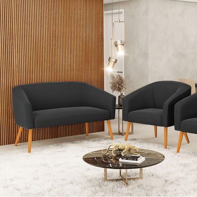 Kit 01 Namoradeira 02 Lugares E 01 Poltrona Suede Preto