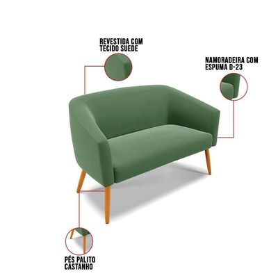 Kit 01 Namoradeira 02 Lugares E 01 Poltrona Suede Verde