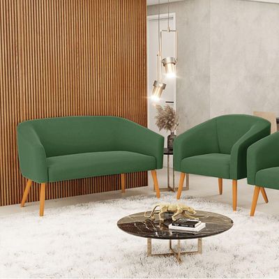 Kit 01 Namoradeira 02 Lugares E 01 Poltrona Suede Verde