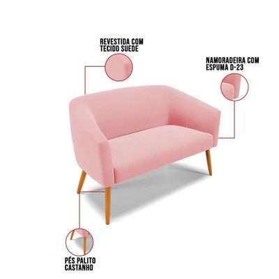 Kit 01 Namoradeira 02 Lugares E 02 Poltronas Suede Rosê