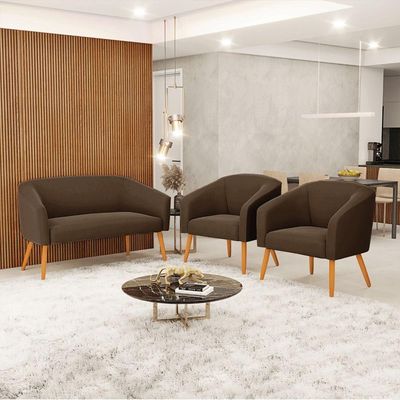 Kit 01 Namoradeira 02 Lugares E 02 Poltronas Suede Marrom