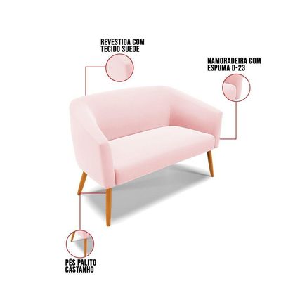 Kit 01 Namoradeira 02 Lugares E 01 Poltrona Suede Rosa Bebê