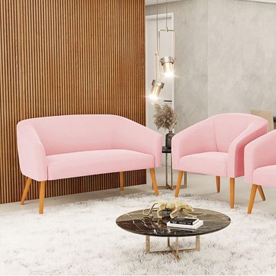 Kit 01 Namoradeira 02 Lugares E 01 Poltrona Suede Rosa Bebê