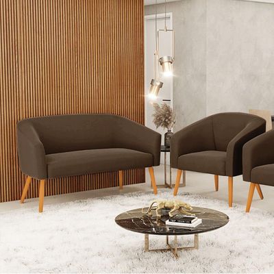 Kit 01 Namoradeira 02 Lugares E 01 Poltrona Suede Marrom