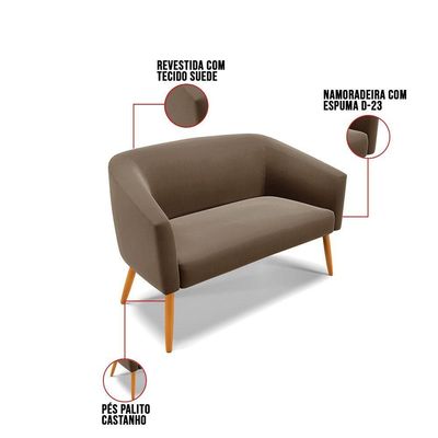 Kit 01 Namoradeira 02 Lugares E 01 Poltrona Suede Marrom