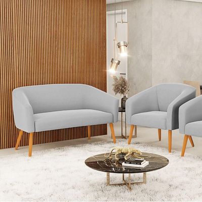 Kit 01 Namoradeira 02 Lugares E 01 Poltrona Suede Cinza