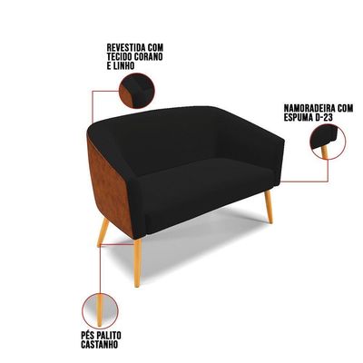 Kit 01 Namoradeira 02 Lugares E 02 Poltronas Preto A79