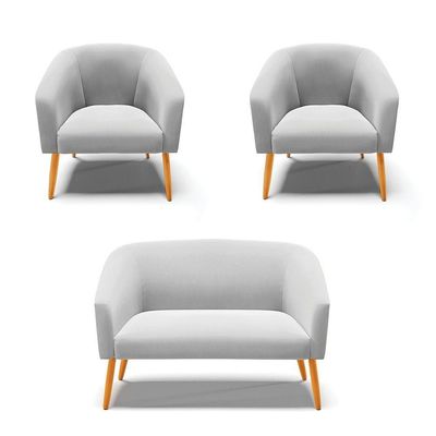 Kit 01 Namoradeira 02 Lugares E 02 Poltronas Suede Cinza