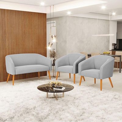 Kit 01 Namoradeira 02 Lugares E 02 Poltronas Suede Cinza