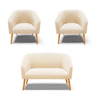 Kit 01 Namoradeira 02 Lugares E 02 Poltronas Suede Bege