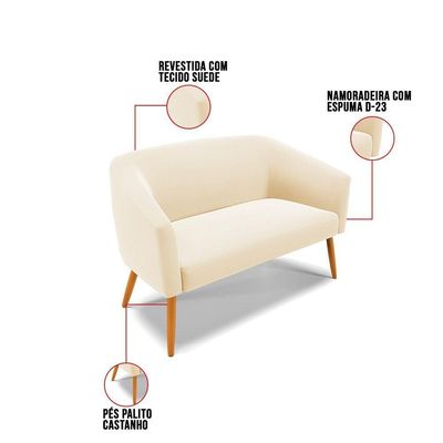 Kit 01 Namoradeira 02 Lugares E 02 Poltronas Suede Bege